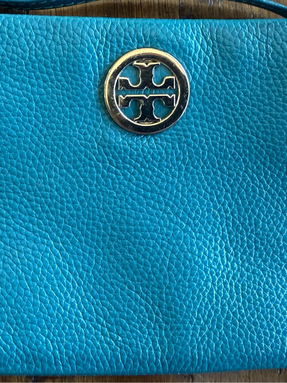 Tory Burch Teal Crossbody Phone Bag Gold Logo Travel School Brunch Weddings - Picture 5 of 10
